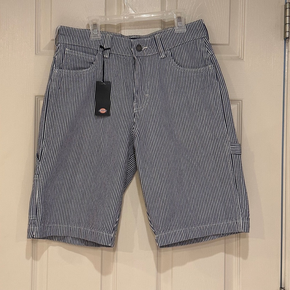 Dickies Men Hickory Stripe Carpenter Shorts 11 Inch Inseam Blue White W30 NEW